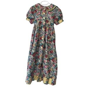 Vintage My Twinn Floral Kids Dress with Yellow Accents sz 12 button front